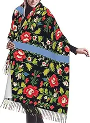 [DRTGEDS] Ukrainian Embroidery Style Rose Scarfs For Women Fall Winter Scarves Pashmina Shawls And Wraps For Christmas Gift