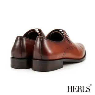 【HERLS】男鞋系列-全真皮橫飾沖孔紳士牛津鞋(棕色)