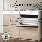 Artiss Shoe Rack Storage Cabinet Organiser Wooden Adjustable Shelf 36 Pairs
