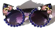 New Rhinestone Cat Eye Sunglasses Luxury Blue Black Flowers Bumble Bee Summer