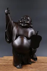 在飛比找Yahoo!奇摩拍賣優惠-【二手】日本回流銅彌勒佛立像，銅彌勒佛像，持扇彌勒佛，日本回