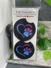 2 PC Car Cup Holder Coaster Set 2.75" Anti Slip Silicone Back New Paw Print 30