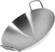VALICLUD Round Wok Stainless Steel Double Handle Induction Cooktop Large Cooking Pot Kitchen Wok