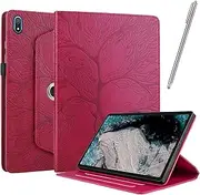 [Netany] Case for Nokia Tablet T20 - PU Leather Protective Flip Case with Pen Holder and Stylus 360 Degree Adjustable Protective Case Tree of Life - Red