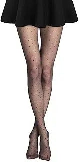 [LLOUSSAK] Black Polka Dot Tights for Women, Stretchable Patterned Tights with Designs, Black Stockings for Women Sheer, High Waist Printed Tight Polka Dot Tight Fits All, Stockings Pantyhose (One Size), Black