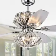 Toshevo RC Chrome Dual-lamp 52-inch Lighted Ceiling Fan w/ Crystal Shades and