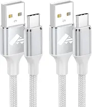 [Aioneus] USB C Cable 2M 2Pack, Long USB A to USB C Charger Nylon Braided USB Type C Fast Charging Cable for Samsung Galaxy S23 S22 S21 S20 S10 S9 S8, Huawei P40 P30 P20, Google Pixel and More