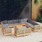 Patio Furniture Sets 13 Piece Garden Lounge Set with Grey Cushions Solid Pinewood