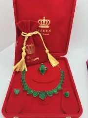 1001 NIGHT SULTANA DUBAI NECKLACE NATURAL HEART ZAMBIAN EMERALDS COLLAR 925 SSS