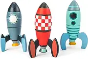 Rocket Construction Toy Set - 18 Pc Wooden Construction Set Builds 3 Rocket Ships - Made with Premium Materials and Craftsmanship - Develops Problem Solving Skills and Imaginative Play - 3+ Years