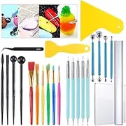 Glarks 24Pcs Carving Modeling Clay Sculpting Tools Set Including Ball Stylus Tools, Plastic Pottery Tools, Silicone Tip Pens, Painting Brushes for Embossing Art, Coloring, Nail Art Painting
