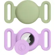 2-Pack Air Tag Holder Compatible with Apple AirTag, Pet Silicone Protective Cat Dog Collar Airtags Holder,GPS Tracker Collar Holder (Large, Matcha Green+Violet)