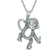 Natural Diamond Accent Hanging Monkey Pendant in Sterling Silver