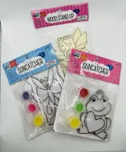 Lot of 3 New Art Craft Kits Butterfly & Frog Suncatcher and Wooden Fairy