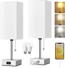 Touch Control Bedside Lamp, 3 Way Dimmable Nightstand Lamp with 2 USB Ports & AC