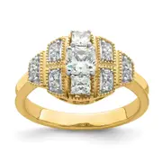 0.50ct. CZ Solid Real 14k Polished Art Deco .50ct Cushion Ctr Dia Engagement Ring