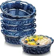 vicrays Ceramic Pie Pan for Baking - 5.5 inch Small Pie Plates Deep Dish Round Pot Casserole Mini Serving Bowl, Microwave Oven Safe for Dessert Apple Pie Cake Tart Pizza, Set of 6, Blue