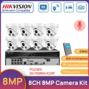 Hikvision 8CH 4K Outdoor Security CCTV System MIC 8MP IR POE Turret Camera H.265