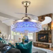 42" Modern 7-Color Dimmable Chandelier Crystal Ceiling Fan w/Bluetooth Speaker