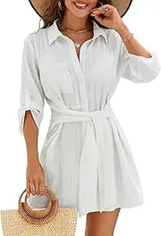 [Blooming Jelly] Womens Swimsuit Coverup Bikini Bathing Suit Cover Up Tie Side Beach Dress Shirt