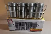 Spice Jar Set Of 4 With Rack Master Chef Stainless Steel 3OZ. NEW!