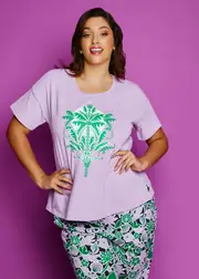 [Taking Shape] Taking Shape Australian Cotton Palm Pyjama Top Size 26 in Lilac - Plus Size Women's Clothing Lilac