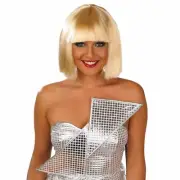 Women`s Short Blonde Fringe Bob Wig for Adult Pop Diva Singer Celebrity Costume