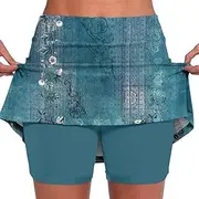 [Generic] Women Skirt Women's Pocket Pants Solid Mid Waist Culottes Short Skirts Skinny Pants False Shirt Blouse Skirt (Sky Blue, XXXXL)