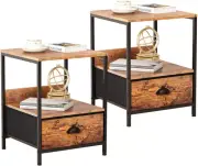 Set of 2 Brown Nightstand, End Table, Industrial Side Sofa Table, Bedroom