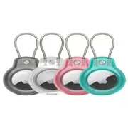 4pcs For Apple AirTag Case Protective Compatible with Apple AirTag Secure Holder with Wire Cable-Transparent and Black and Pink and Blue