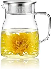 CNGLASS One-Touch Glass Teapot,27oz(800ml) Glass Tea Kettle with Stainless Steel Filter Lid,Stovetop Safe Tea Maker for Loose Leaf Tea