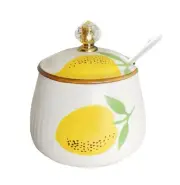 Ceramic Sugar Bowl Lemon Spice Jar Storage Jar with Lid Spoon, 10oz