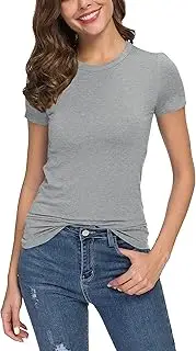 [EXCHIC] Women's Summer Casual Fitted Crew Neck T-Shirt Solid Stretchy Short Sleeve Tops