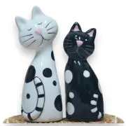 SET Salt&Pepper Shaker Ceramic Cat Black White Figure Hand Painted Home Decorate