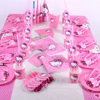 在飛比找蝦皮購物優惠-Hot Hello Kitty 主題餐具兒童生日快樂派對套裝