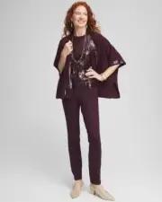 Chico's Sequin Pullover Sweater, Deep Raisin, 2 (12/14-Large)