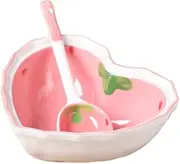 WAIT FLY Heart Shape Ceramic Dinnerware Set, Cute Strawberry Tableware set, Dessert Plate, Salad Bowl, Appetizer Snack Mixing Bowl Plate with Spoon-Pink-Bowl Set