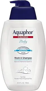 Aquaphor Baby Wash and Shampoo, Unscented Baby Shampoo and Wash, 25.4 Fl Oz Pump Bottle