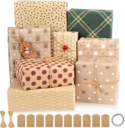 8 Sheets 70X50Cm Gift Wrapping Paper with Hanging Tags Strings Tapes Recyclable