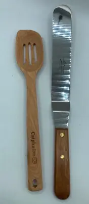 Ateco Offset Spatula #1389 Stainless Steel Japan & Calphalon Wood Slotted Spoon