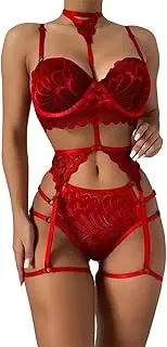 [JINZIJINYU] Sexy Bodysuit Crotchless Lace Flower Shaped Underwire Push Up Garter Belt Breathable Underwear Set Tights Jumpsuit
