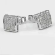 Men's Sterling Silver 925 Cubic zirconia 8mm Square Studs Earring Unisex.Box