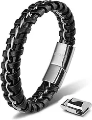 [SERASAR] | Premium Genuine Leather Bracelet [Joy] for Men in Black | Magnetic Stainless Steel Clasp in Black, Silver and Gold | Exclusive Jewellery Box | Great Gift Idea