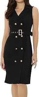 [Allegra K] Women's Sleeveless Notched Lapel Double Breasted Belted Work Office Blazer Dress