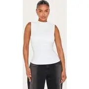 Shape White Built In Bra Sculpt Boat Neck Ruched Side Top, White