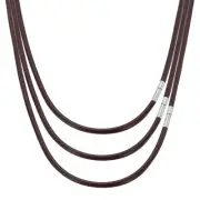 16"/18"/20" Leather Necklace Cord, 3mm Braided Leather Cord, Brown/Silver
