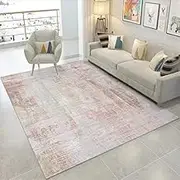 Living Room Soft Pile Rug,Bedroom Non Slip Washable Area Rugs for Home Decor Office Easy Care Modern Abstract Pink Grey, 120 x 180 cm