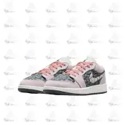 Kids Nike Air Jordan 1 Low SE GS Black White Pink Red FJ3445-001 Shoe Trainer