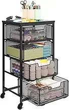 Metal Art and Craft Storage Organization Cart 4-Drawers Utility Rolling Cart With Lockable Wheels&Wooden Tabletop Art Craft Supplies For Classroom,Office,Make-up,Kitchen,Bedroom,14"L x 11"W x 27.55"H