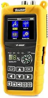 VF-6800P Satellite Signal Meter DVB-S2/T-C MPEG4 Sat Finder Meter 2.4 Inch LCD HD Digital Satellite Finder for TV Receiver, with Flashlight Compass